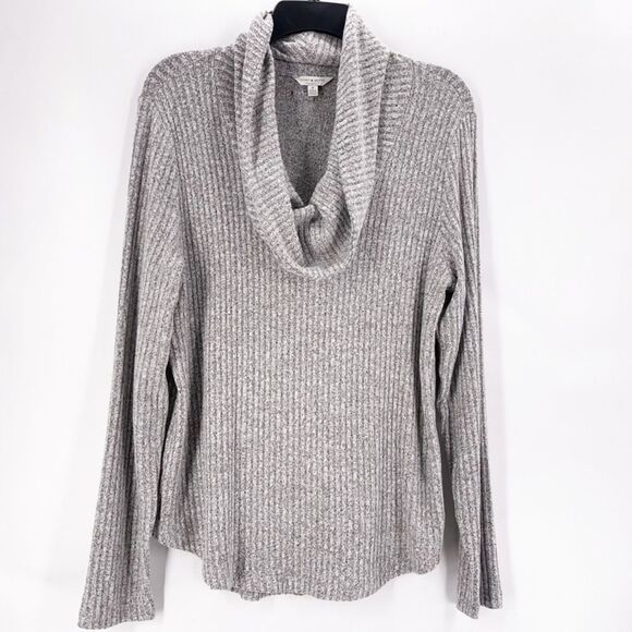 Lucky Brand Heather Grey Bonne Chance Hi-Low Ribbed Mock Cowl Neck Sweater - Picture 1 of 5